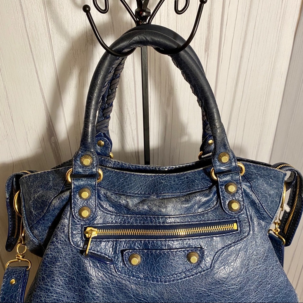 Balenciaga Blue Lambskin Gold Hardware City Bag Lg - Picture 2 of 9